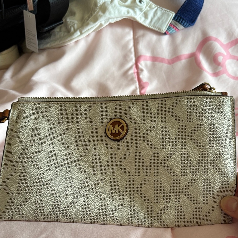 Michael Kors Monogram Beige Wristlet